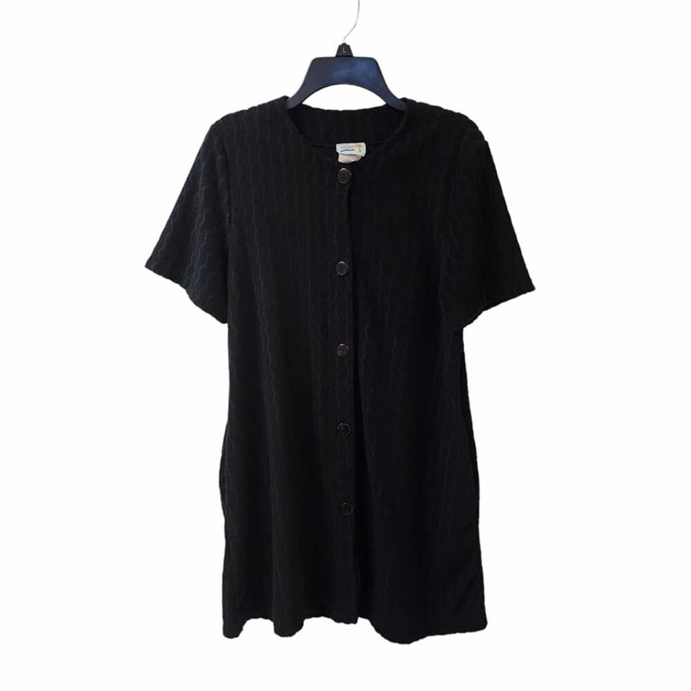 Tropical Escape Black Beach Cover Up with Pockets Women's Small Button Up